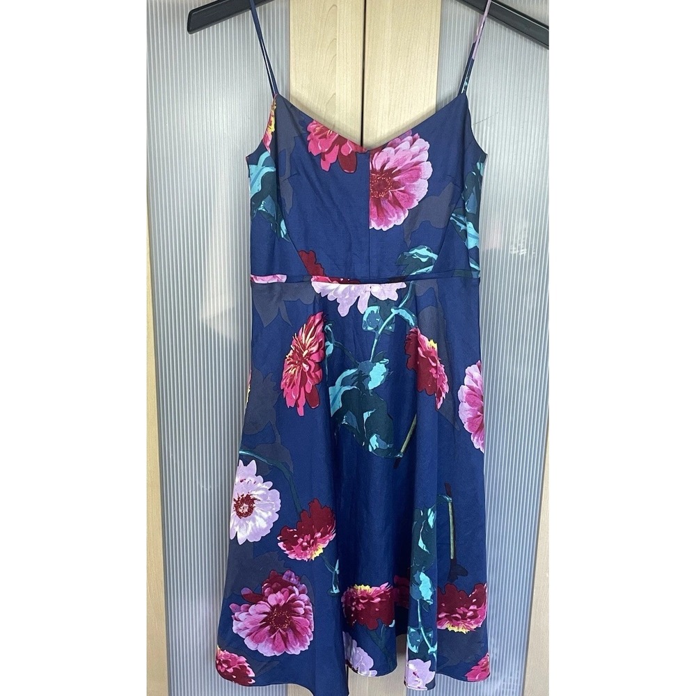 Banana Republic Women's Sz 2 Blue Red Tropical Floral Dress Party Resort Career - Picture 2 of 6